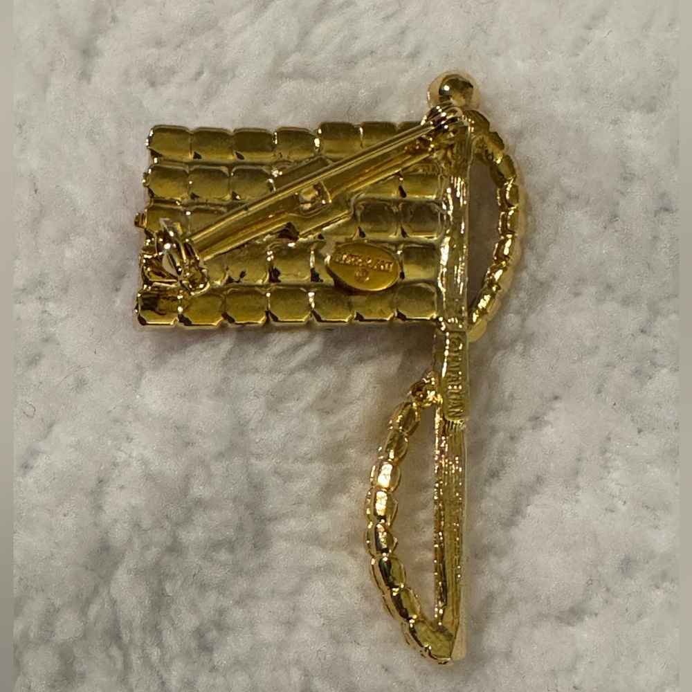 #1242 Alex and Ani American Flag Gold-tone & Red White & Blue Crystal Brooch Pin - Picture 4 of 10
